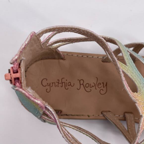Cynthia Rowley Sz 5 Rainbow Sparkle Glitter Gladiator Sandals Back Zip Girls - Picture 11 of 13